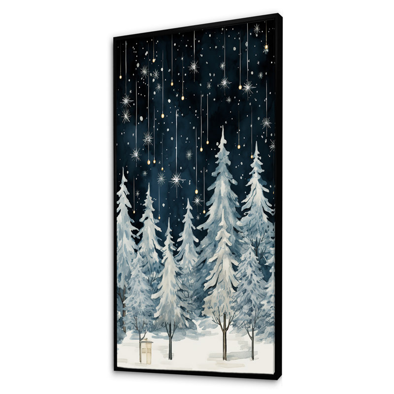 «Winter Pine Tree Starry Night Sky I», reproduction sur toile encadrée, Cadre flottant noir, H 60 po x l 28 po x P 1,5 po