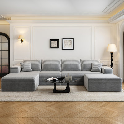 135.4"Cloud Modular Sectional Couch with 1 Ottoman,Modern Minimalist Upholstered Couches, Comfort U Shaped Sofa for Living Room,Deep Seat Corner Couch by Mercer41