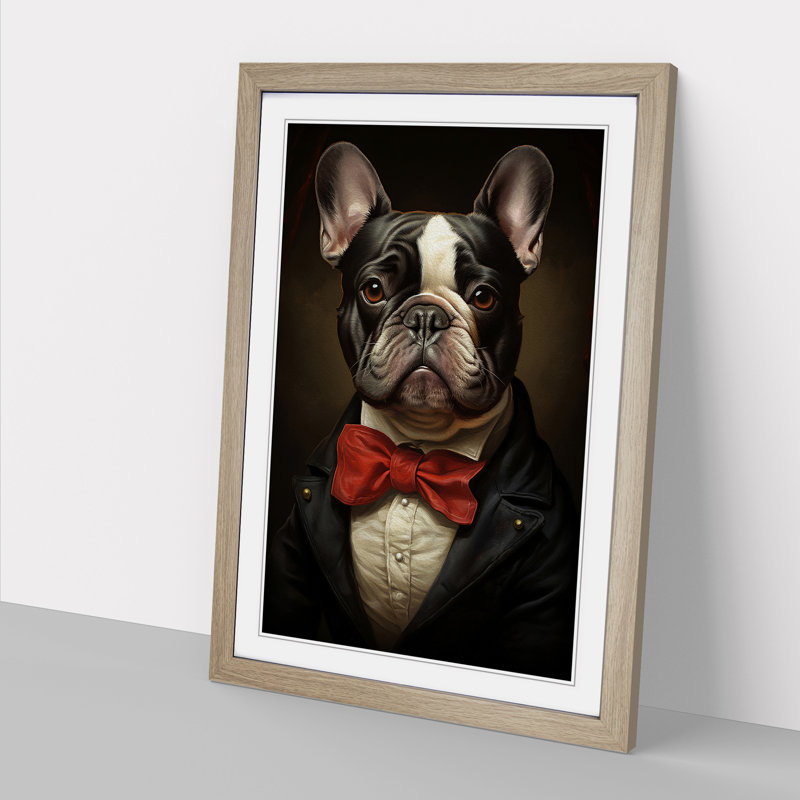 French Bulldog Classicism - Framed Print, Oak, 34cm H x 25cm W x 2cm D