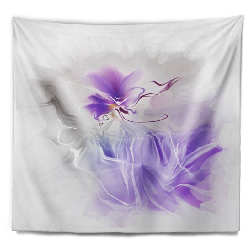 Tapisserie abstraite peinte à motif floral bleu, H 50 po x l 60 po