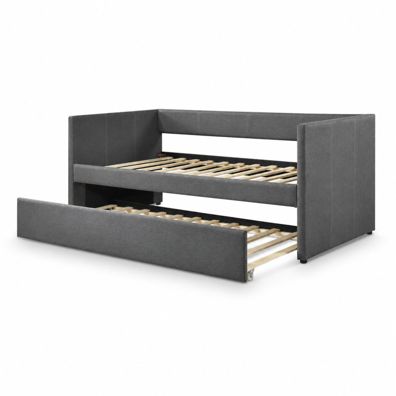 Nestlecove Upholstered Daybed With Pullout Trundle, Dark Gray