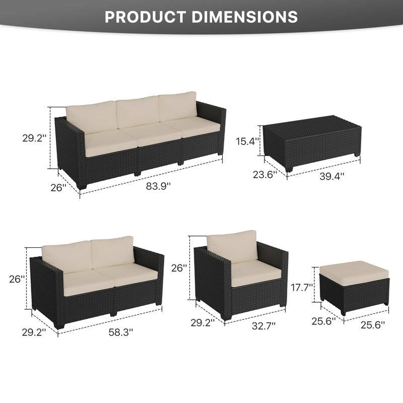 7-piece Outdoor Wicker Sectional Sofa Set With Ottomans & Storage Table, All-weather Patio Conversation Set For Backyard, Garden & Poolside