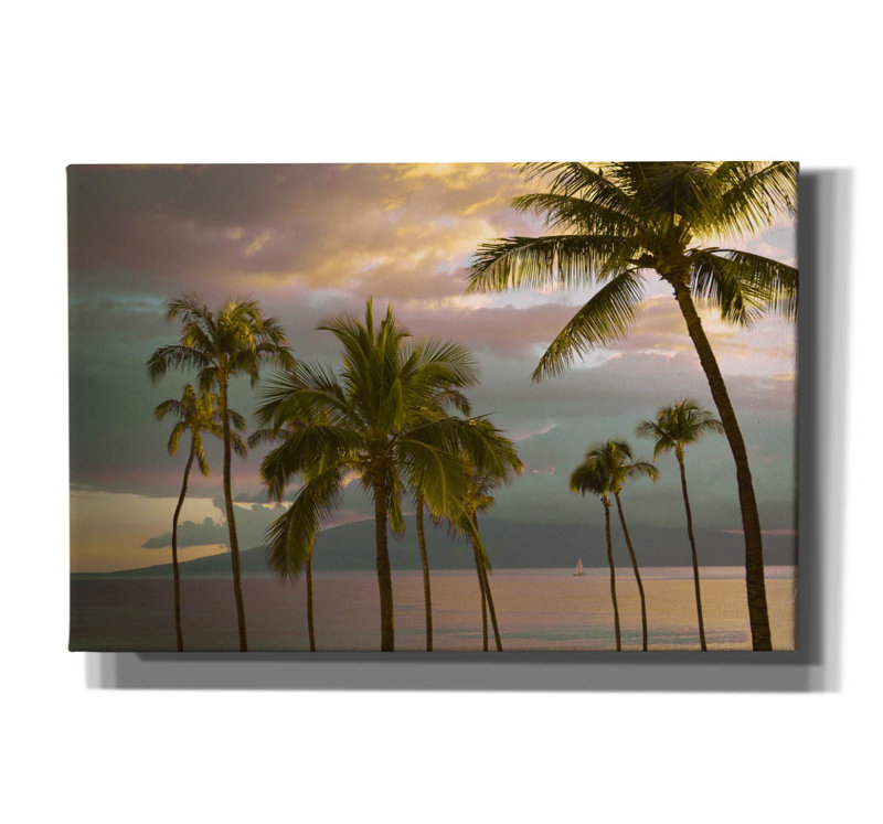 «Hawaii Palm Sunset No. 1» par Carlos Vargas, art mural sur toile, H 12 po x l 18 po x P 0,75 po