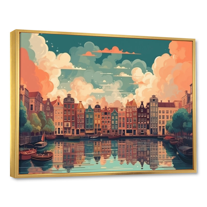 Peaceful Amsterdam III sur toile, H 12 po x l 20 po x P 1 po, Cadre flottant doré