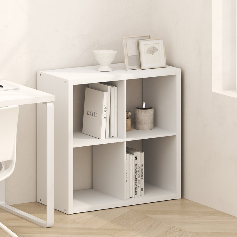 4-Cube Bookcase, Thick Frame, White, (4 Shelves) 30" H x 30" W x 14.57" D, White