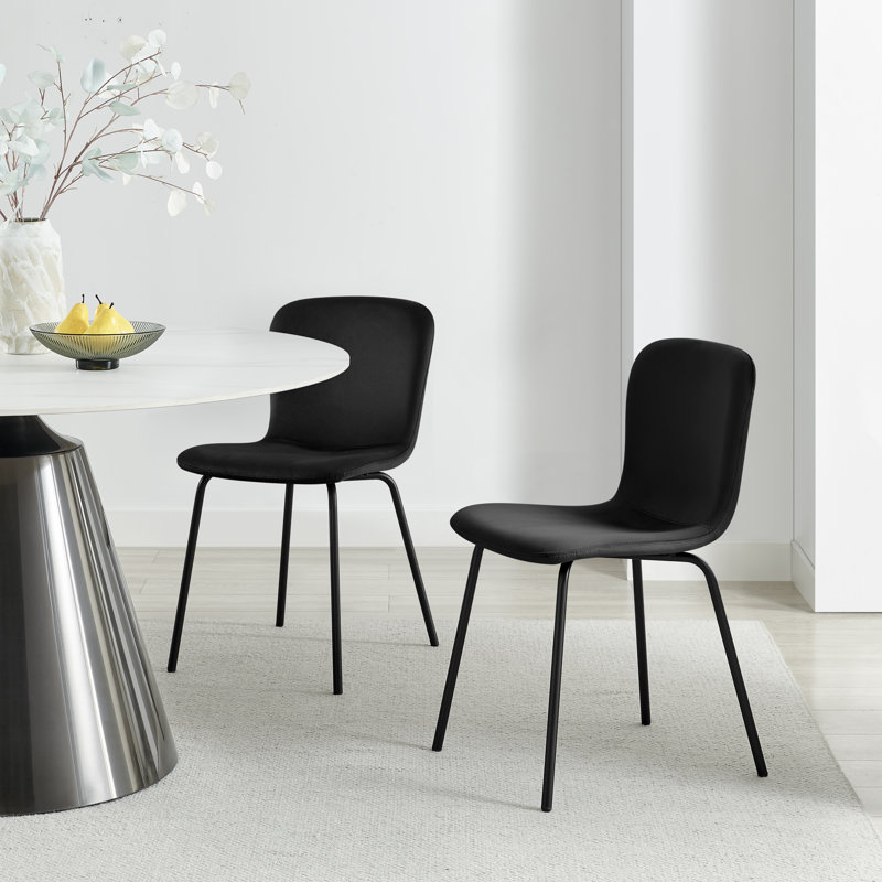Aston Wing Backed Linen Dining Chairs With Tapered Metal Legs (Set Of 2) - Contemporary Design, Black