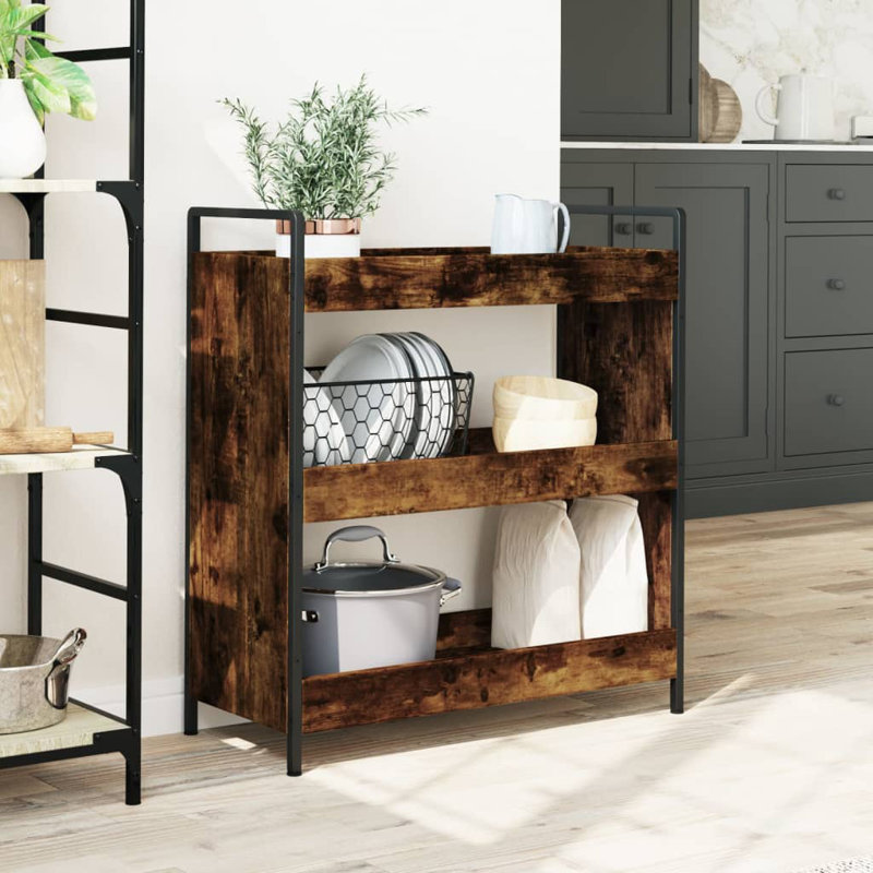 Novato Metal Bar Cart, Smoked Oak