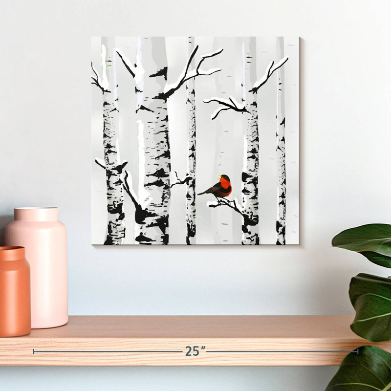 Brampt Snow Birch Bird, 16" H x 16" W