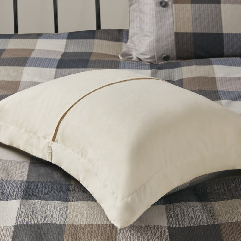 Édredon à chevrons 7 pièces pour grand lit - neutre, écossais Buffalo, rembourrage, lavable à la machine, édredon, taies décoratives, coussins, jupe à chevrons neutre, imprimé écossais, décoratif