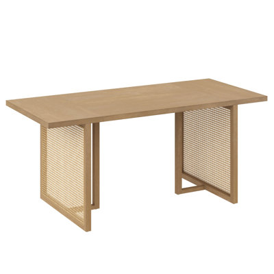 Boho Dining Table For 6 With Rattan Accent by Dakota Fields
