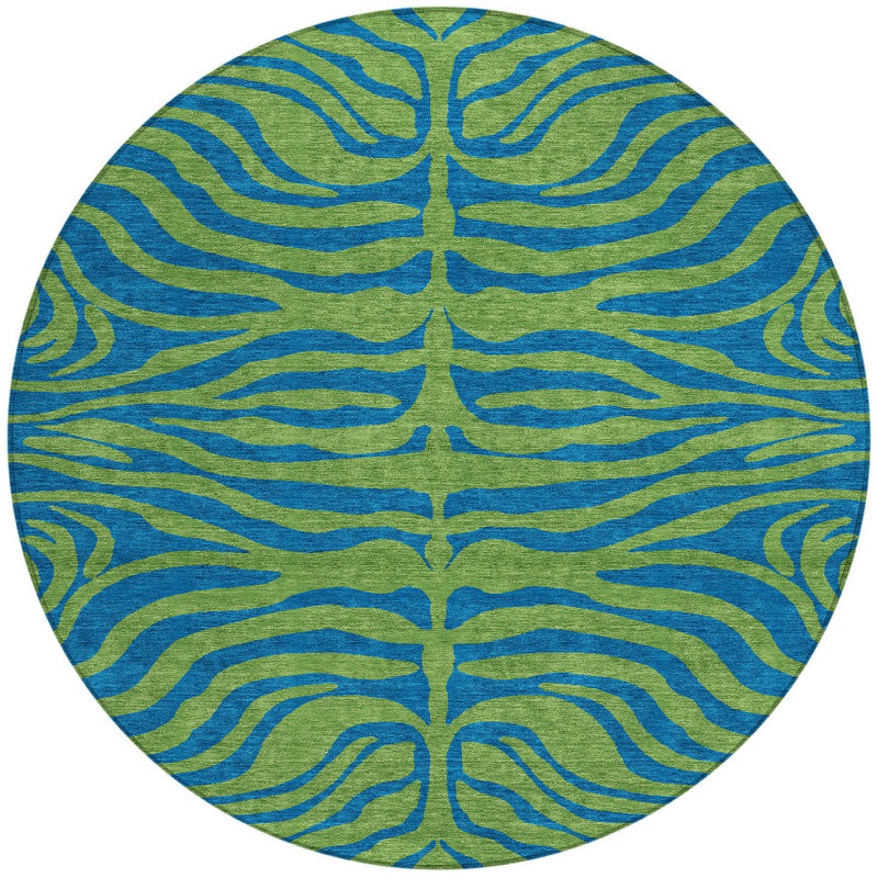 Tapis d'intérieur rond lavable à imprimé animal vert et bleu sarcelle 8 pi HomeRoots