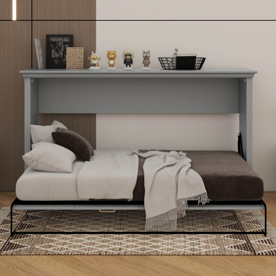Grey Twin Size Murphy Bed, Folding Into A Cabinet, Space Saving Bed Frame Furniture by Lark Manor