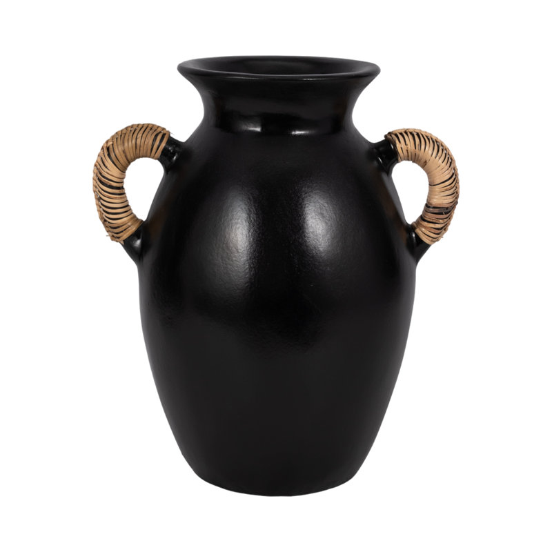 Terracotta Pottery Vase with Woven Handles - Decorative and Versatile Single Handmade Ceramic Accent Vessel for Modern or Rustic Spaces.