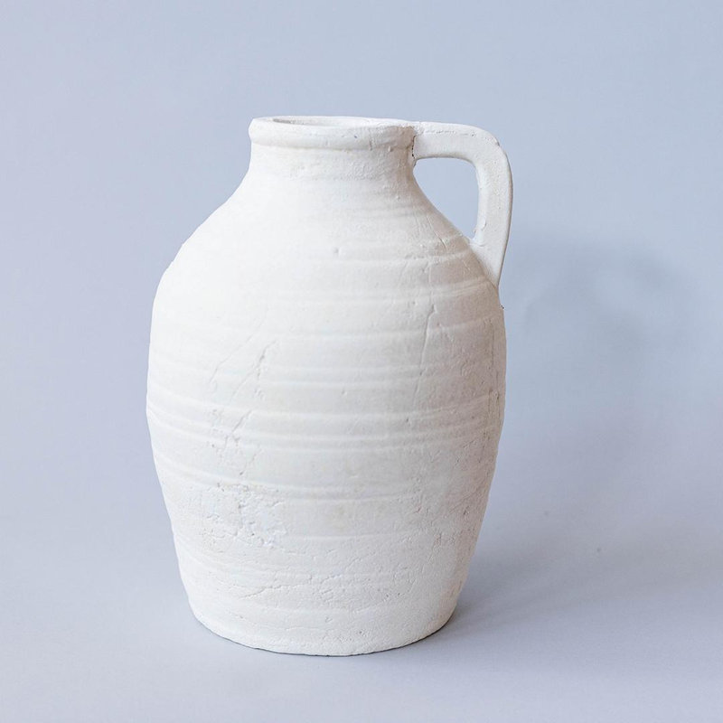 Vase en terre cuite avec une poignée, Blanc