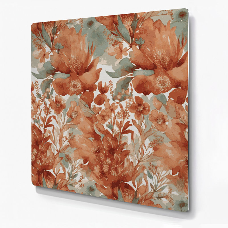 Aquarelle florale, art mural en métal brun 96, H 16 po x l 16 po