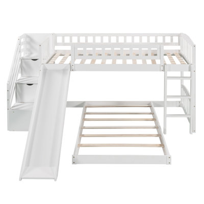 Stairway Twin Over Twin 2- Drawers Bunk Bed With Stairs and Slide
