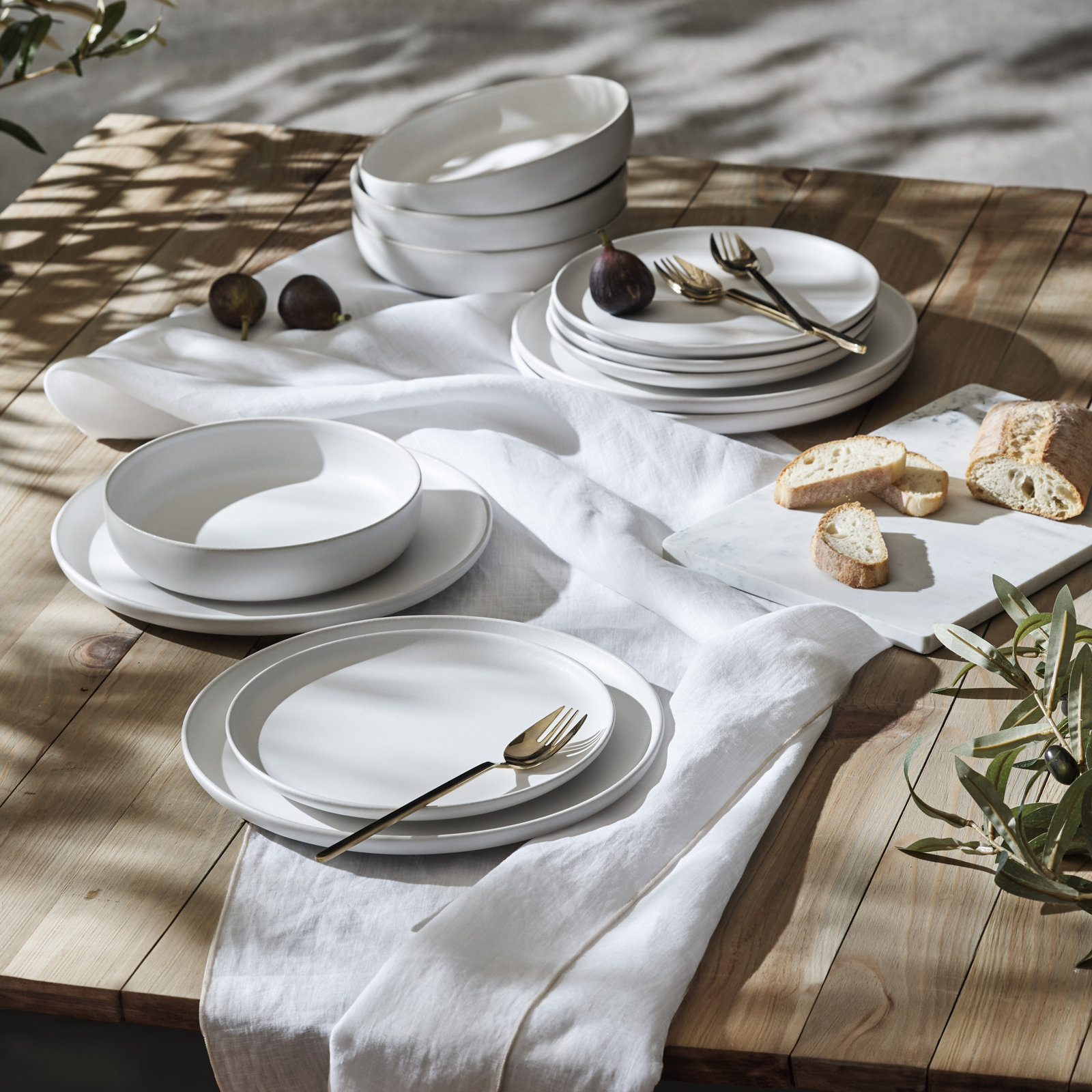 Porto By Stone Lain Macchio 12-Piece Dinnerware Set Stoneware, White