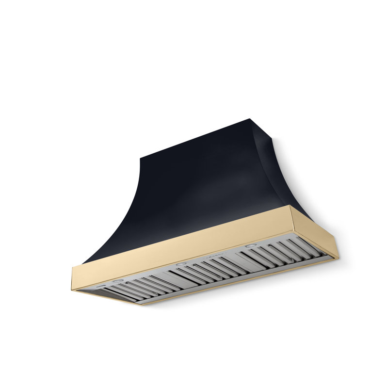Cascade Series 48" Wide x 30" High Wall Hood 1200 CFM, Gloss Black, Without Banding, Polished Brass