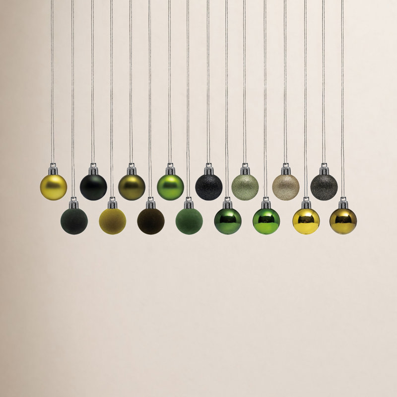 Mini ensemble d'ornement boule en plastique floqué, Vert