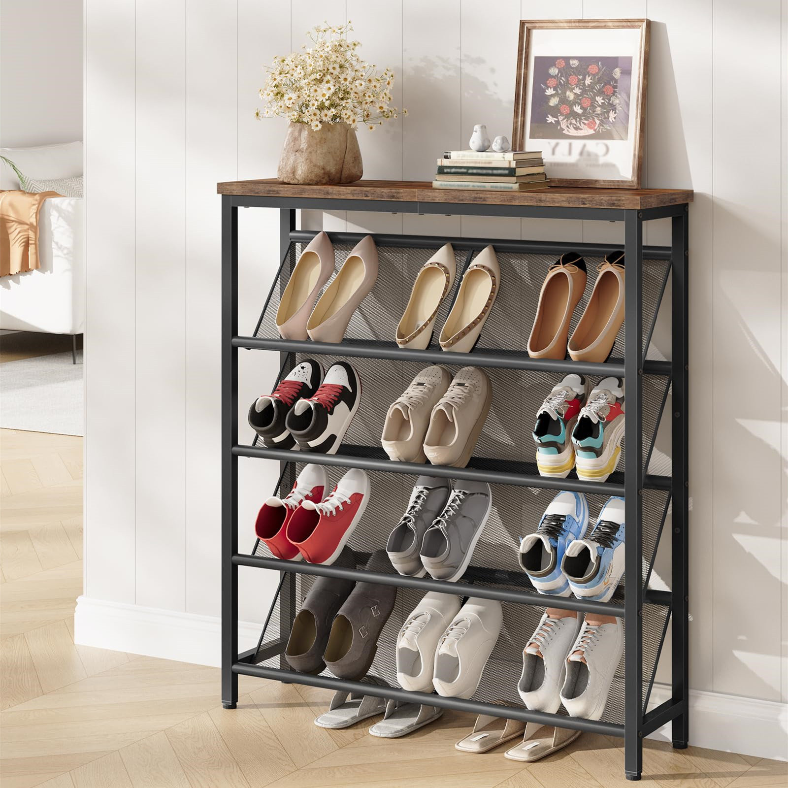 Hokku Designs 5-Tier Slanted Shoe Storage Shelf, Narrow Shoe Rack ...