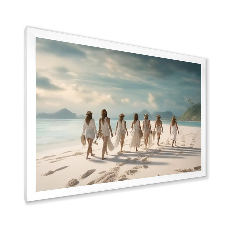 «Tropical Bliss Woman Spring Beach Celebration», reproduction sur toile, Cadre simple blanc, H 34 po x l 44 po x P 1,5 po
