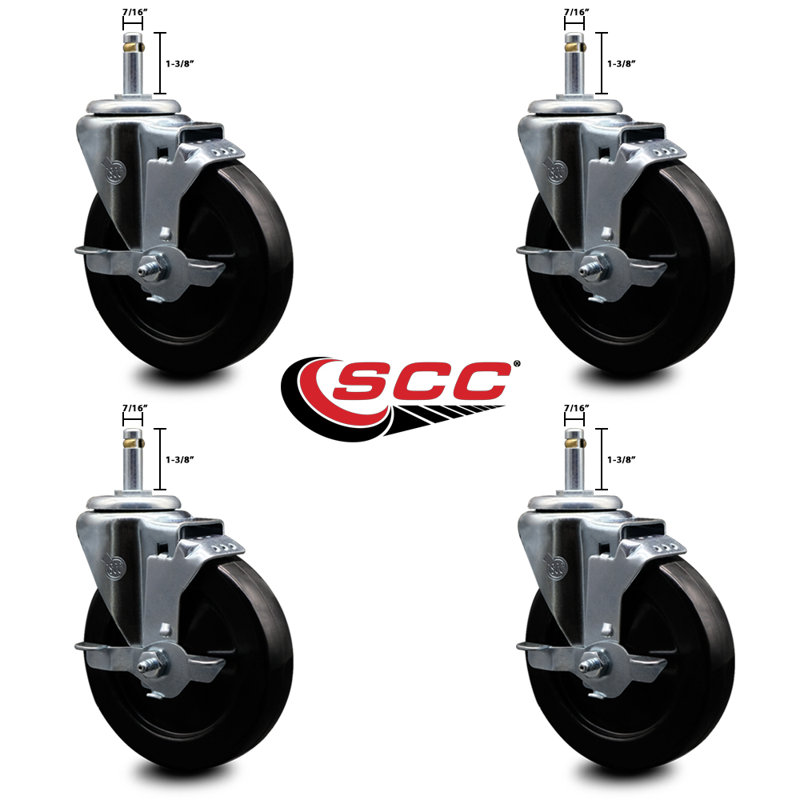 Hard Swivel Grip Ring Stem Caster Set with Brake