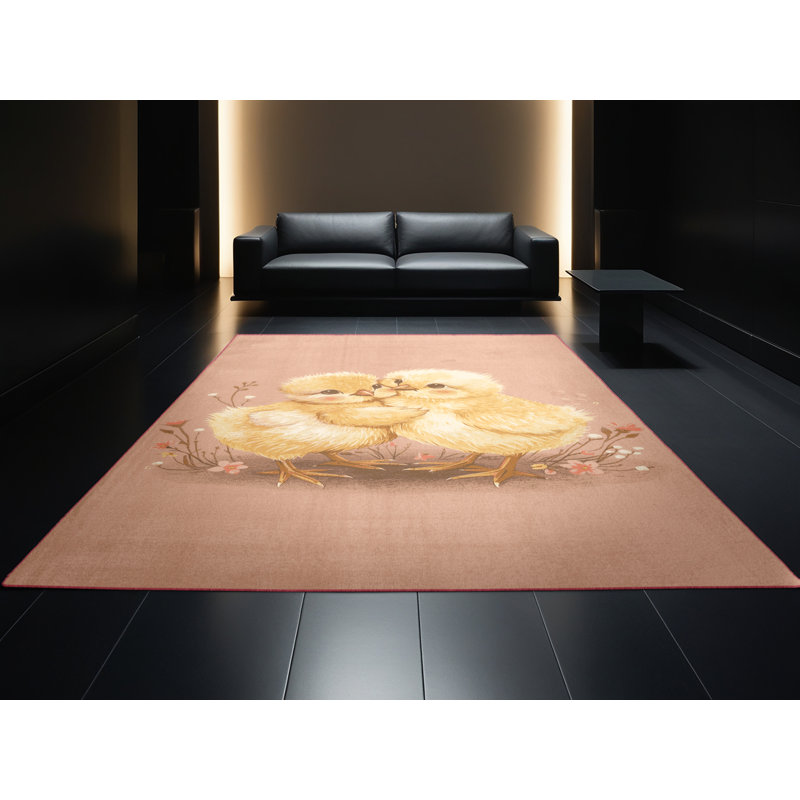 Machine Washable Laverock Easter Modern & Contemporary Abstract Rug in Brown – Rose Binding, 8x10