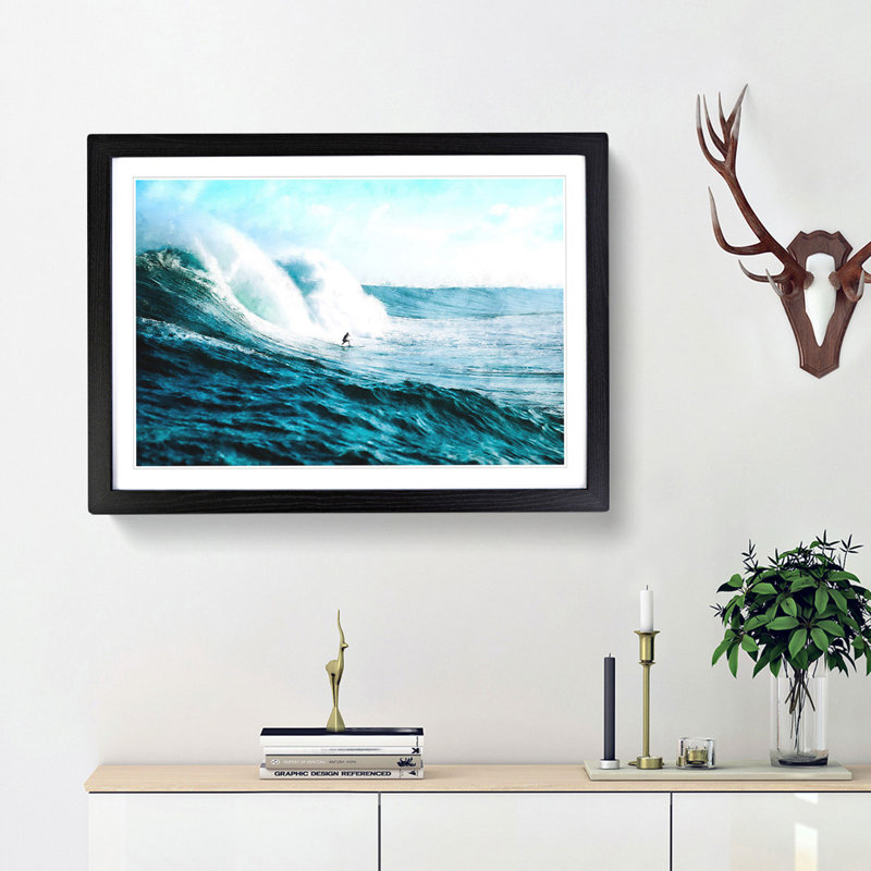 Surfs up - Picture Frame Painting Print, 24cm H x 33cm W x 2cm D, Black Framed