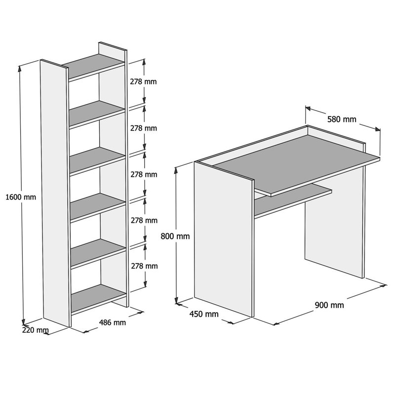 Modern Study Desk & Bookshelf Set, White, 35.4 x 31.5 x 22.8 inches | 100% Melamine Coated Particle Board, Desk Height: 31.5 inches, Bookshelf Height: 63.0 inches | Multiple Shelves, Wall-Mountable, Stylish & Functional Design