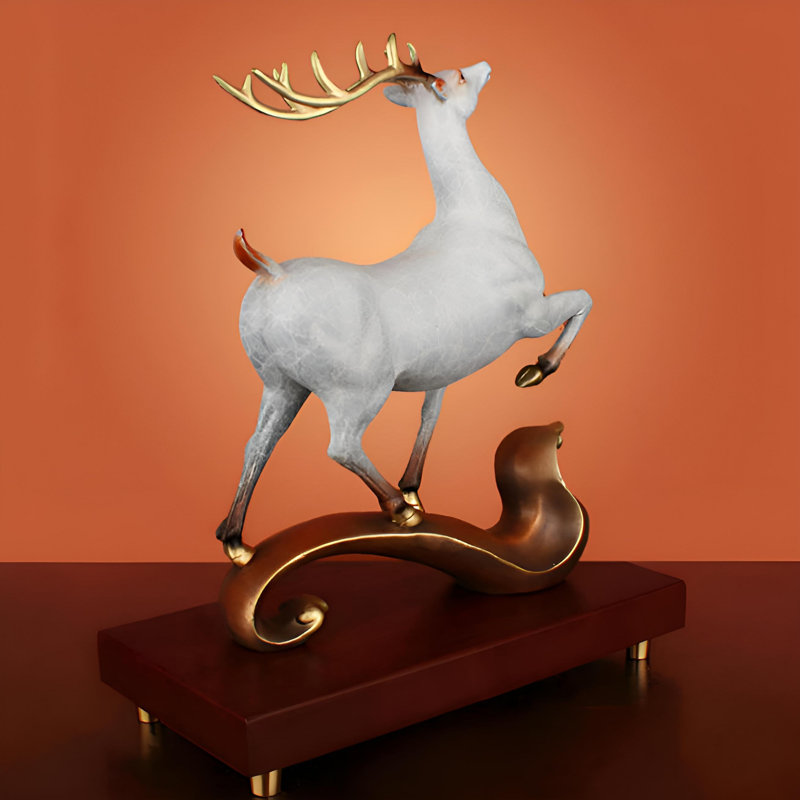 Statue de cerf en laiton massif - Décoration de table élégante, Blanc