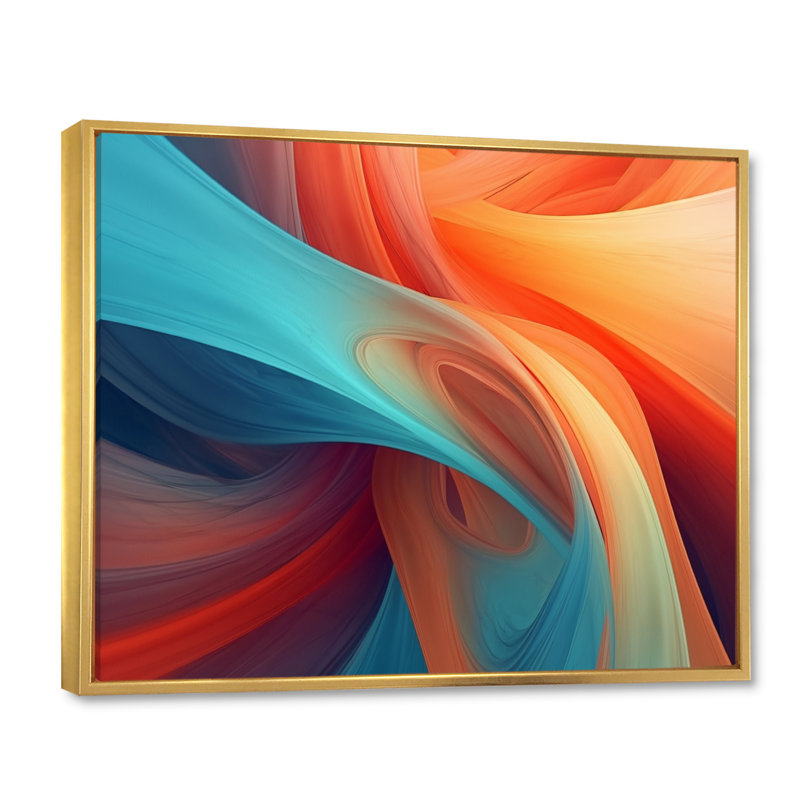 «Orange Blue Blue Fractal Waters I», reproduction d'art sur toile, H 12 po x l 20 po x P 1 po, Cadre flottant doré