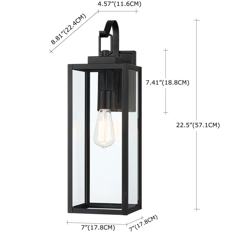 Schlesinger Outdoor Rectangular Clear Glass Shade Wall Light, 22.5" H x 7" W x 7" D, Matte Black