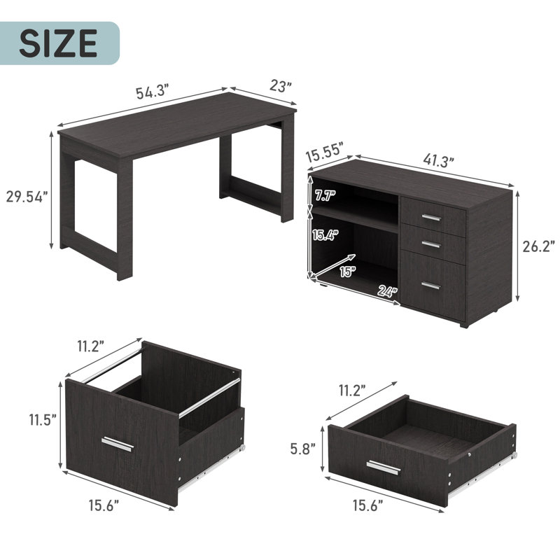 Bureau en L avec 3 tiroirs et tablettes de rangement Quanita