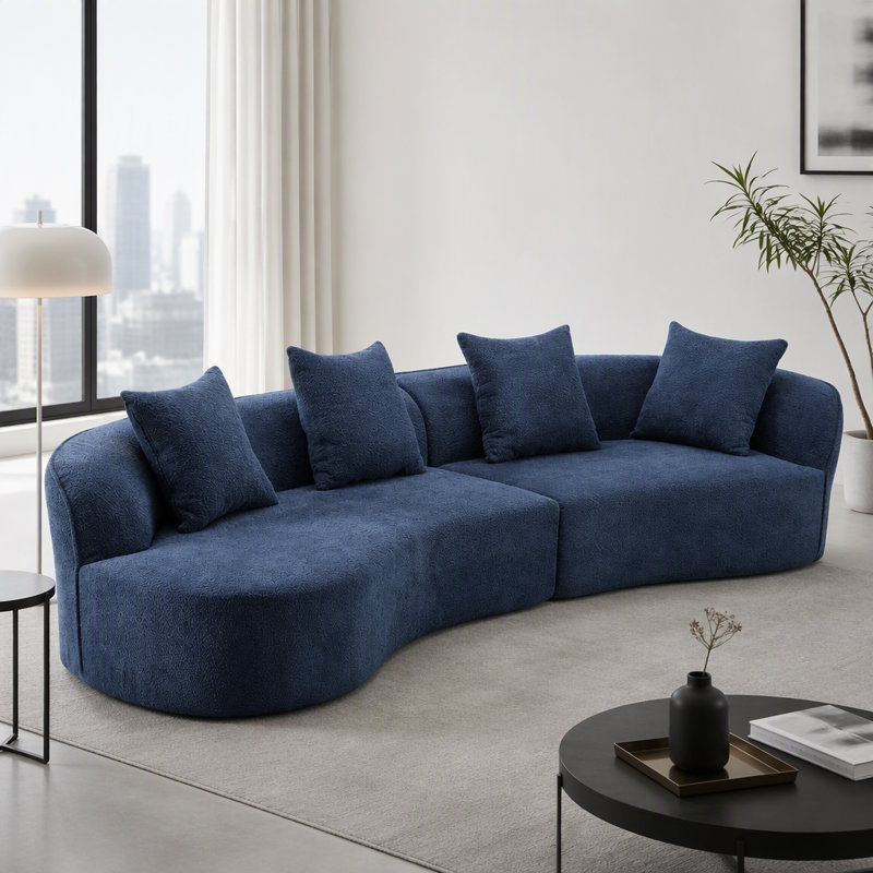 Canapé modulaire courbé de 126 po, Boucle bleu marine, Marine
