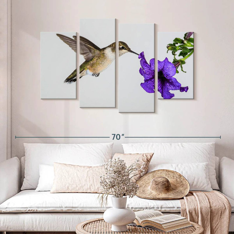 Colibri fleur mauve Brampt, H 32 po x l 52 po
