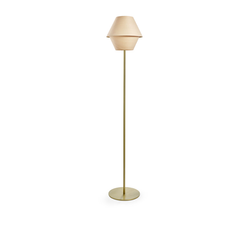 Hotel Floor Lamp, Gold, Dimmable, Natural Beech