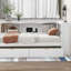 Lit de jour simple avec deux tiroirs de rangement, armoires de rangement et ports USB, blanc