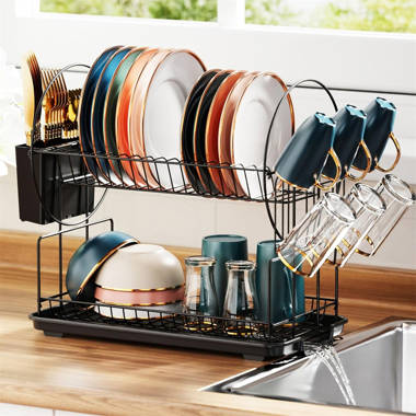 Over Sink Dish Drying Rack, Expandable Snap-on Design 2 Tier Large
