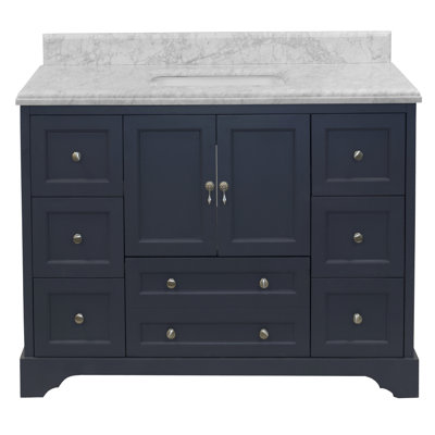 Tilford 48" Single Bathroom Vanity Set with Marine Gray Cabinet and Carrara Marble Countertop