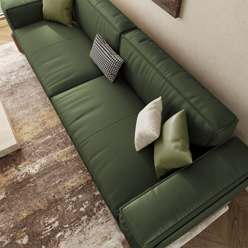 Canapé modulaire vert en cuir véritable, H 29,92 po x l 96,85 po x P 37,8 po
