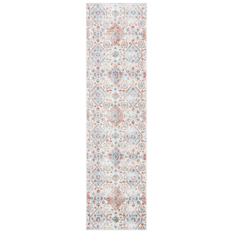 Tapis ivoire / rouille / bleu Montrose, Tapis de couloir 2 pi 2 po x 8 pi