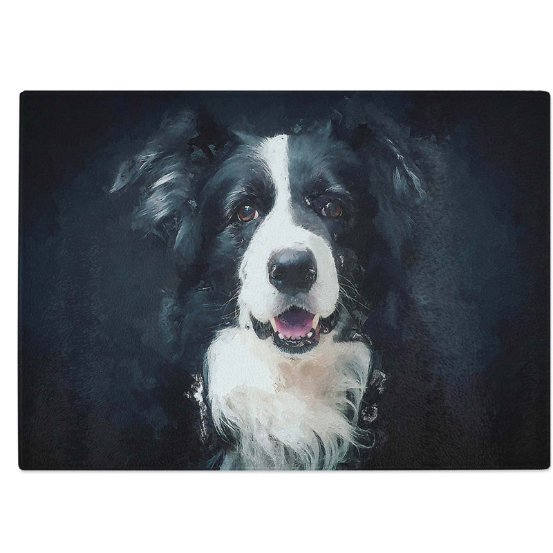 Tempered Glass Border Collie Dog Chopping Board, 28.5 cm W x 20 cm L