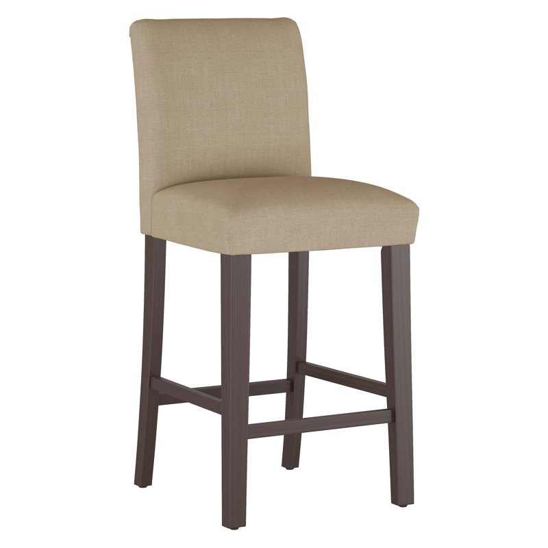 Tabouret de bar et de comptoir Hadrien, Tabouret de bar (siège d'une hauteur de 31 po), Lin texturé naturel Zuma, Bois noir