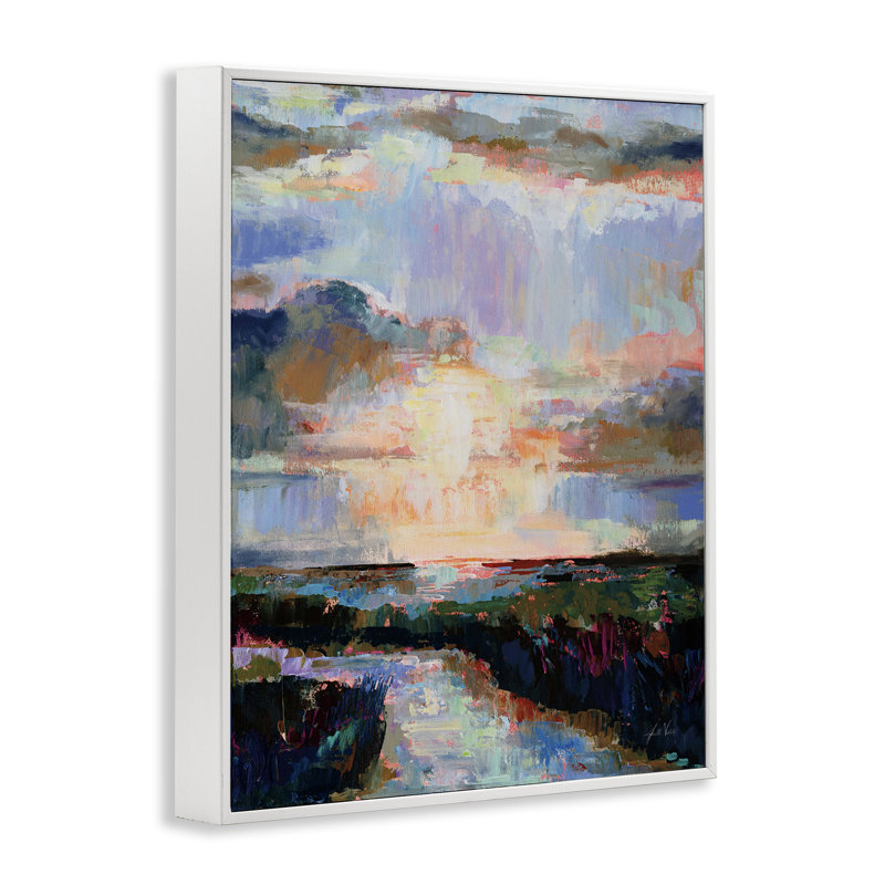 Art abstrait giclée par Jeanette Vertentes, Estampe numérique encadrée blanc bord de mer, H 20 po x l 16 po