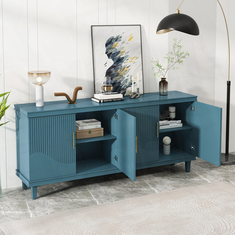 Grande armoire pratique à 4 portes avec capacité de charge élevée, Bleu