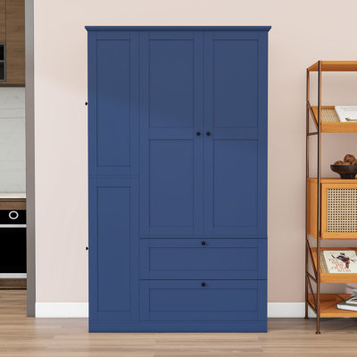 Tall Farmhouse Kitchen Pantry Cabinet with Shelves, 2 Drawers and 3 Pull-Out Trays