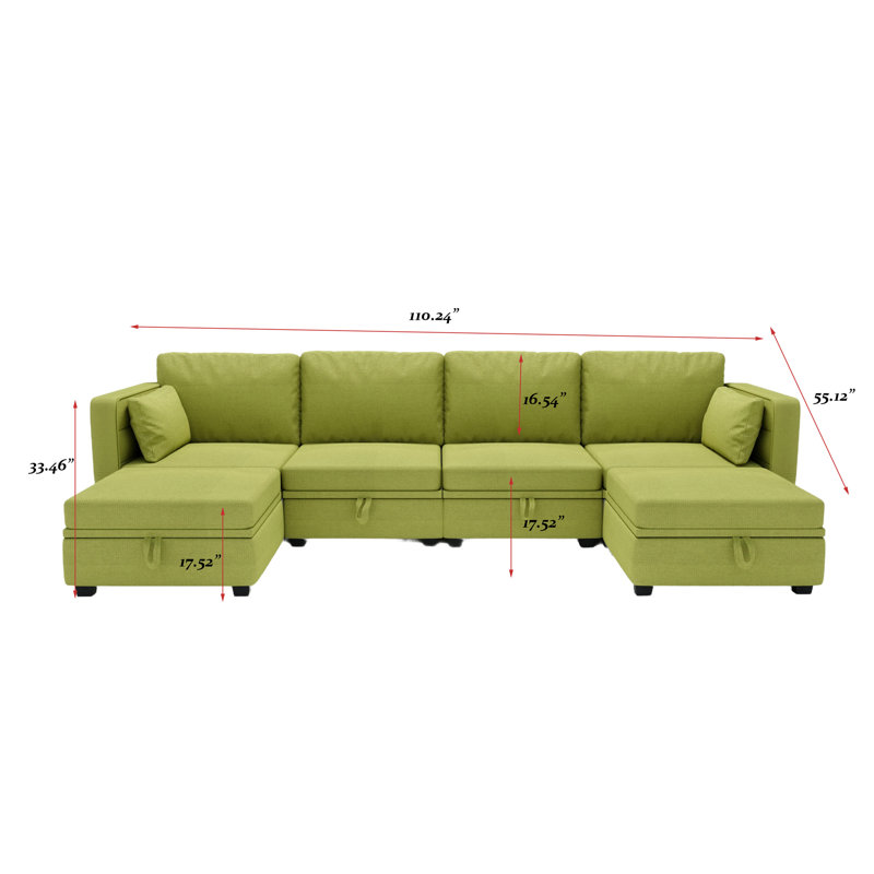 Canapé modulaire 6 pièces rembourré, Mélange de lin olive