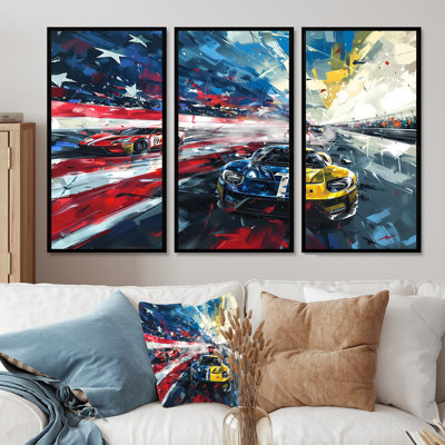 American Sports Car At The Race Track III - Race Tracks Wall Art Set