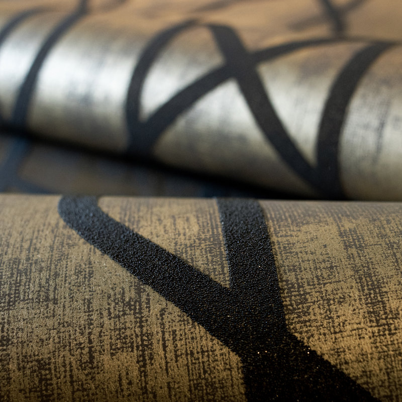 Universe Collection Saturn Glass Stone Geometric Lines Wallpaper Roll, Brown