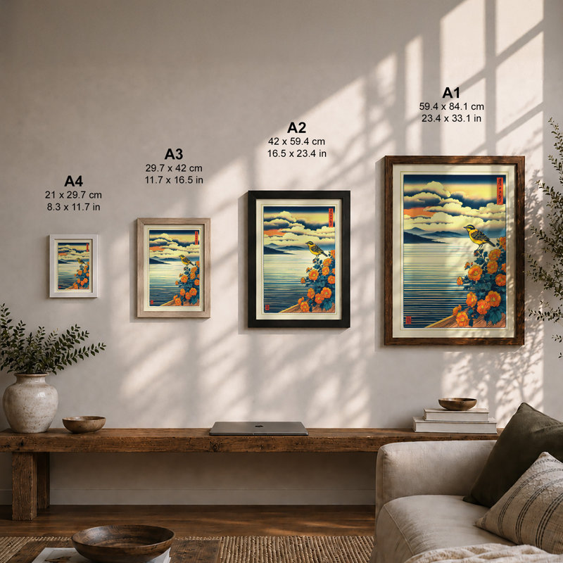 Coastal Flowers At Rest Japandi - Print, A2 - 59.4 x 42.0 cm, Oak